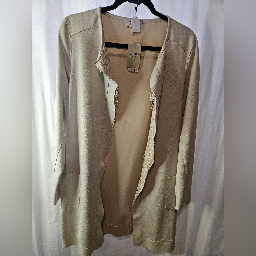 Carmen Marc Valvo NWTs Cream Open Front Cardigan Size Med